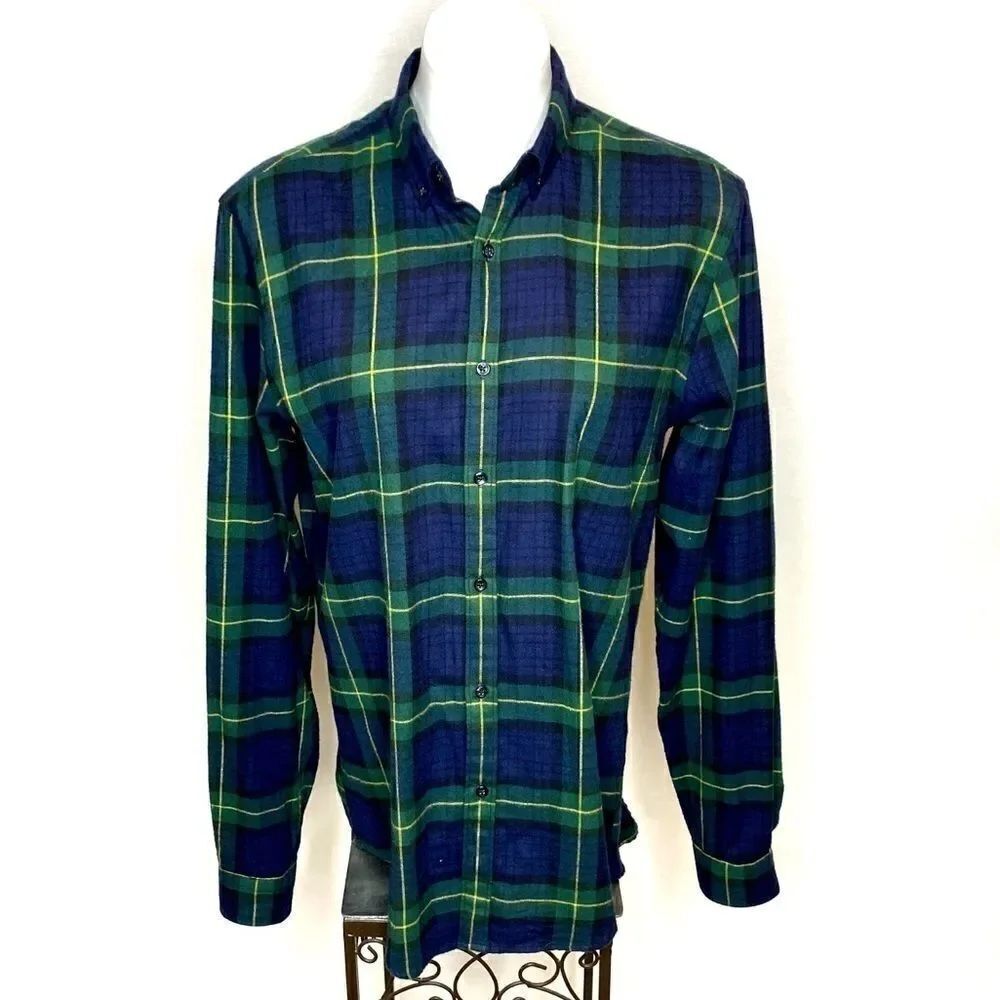 Zara blue green tartan plaid long sleeve flannel